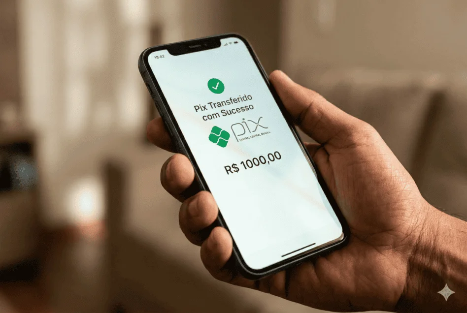 pix confirmado celular credito rapido visivel no celular sendo segurado por uma mão