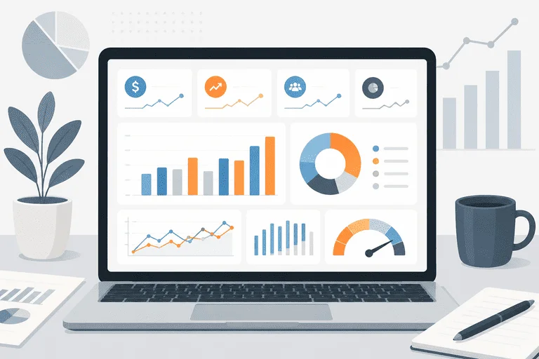 Painel de indicadores financeiros com gráficos representando monitoramento de custos