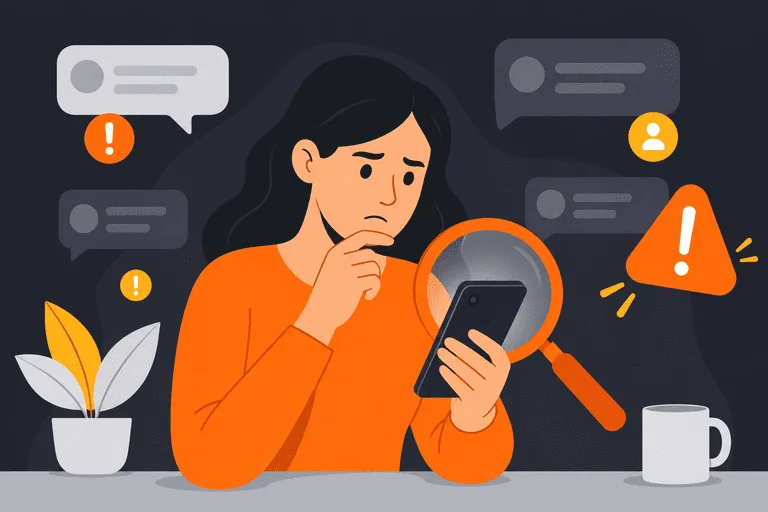 Pessoa analisando mensagem suspeita sobre empréstimo no celular